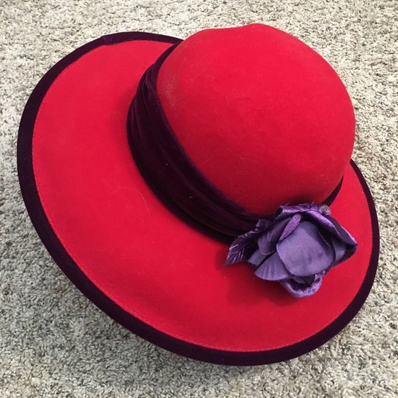Scala Red Hat Society Wool Hat w/ Purple Flower main image 4